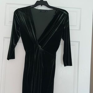 Zara green velvet midi dress